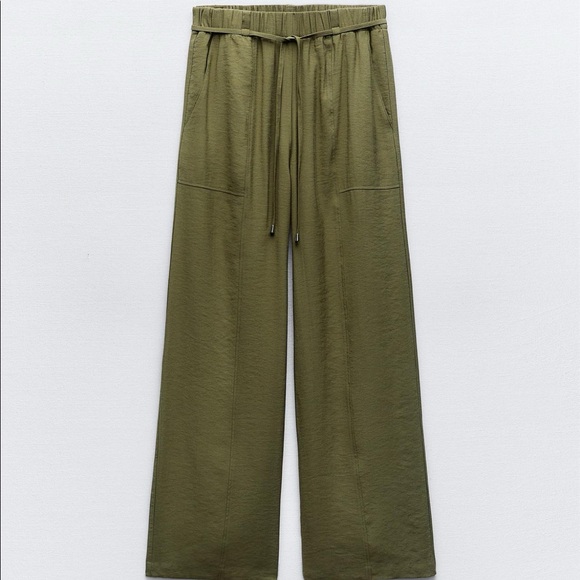 Zara flowy long leg pants, olive/army green, size small - Picture 1 of 5